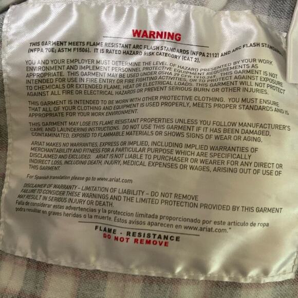 Ariat Work Flame Resistant Plaid Button Down Shirt Mens XXL Tall Long Sleeve Top - Picture 11 of 12